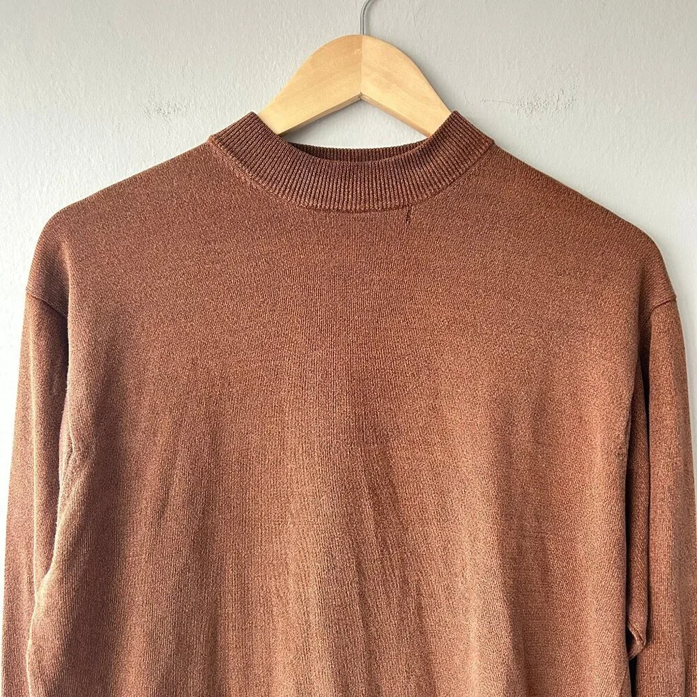 Bachrach 100% Silk Shirt Men L Brown Crewneck Top